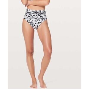 New Lululemon Deep Sea High Waisted Bikini Swim Bottom White Black Size XS 0 2 4